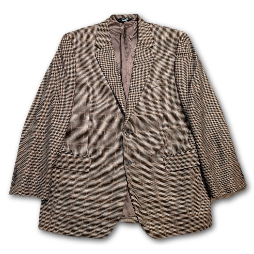 Jos A Bank Signature Collection Mens 44R Blazer Brown Silk Camelhair Blend Plaid